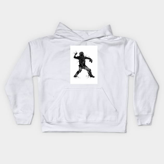 Girl Baseball Catcher Black and White Silhouette Kids Hoodie by LotusGifts